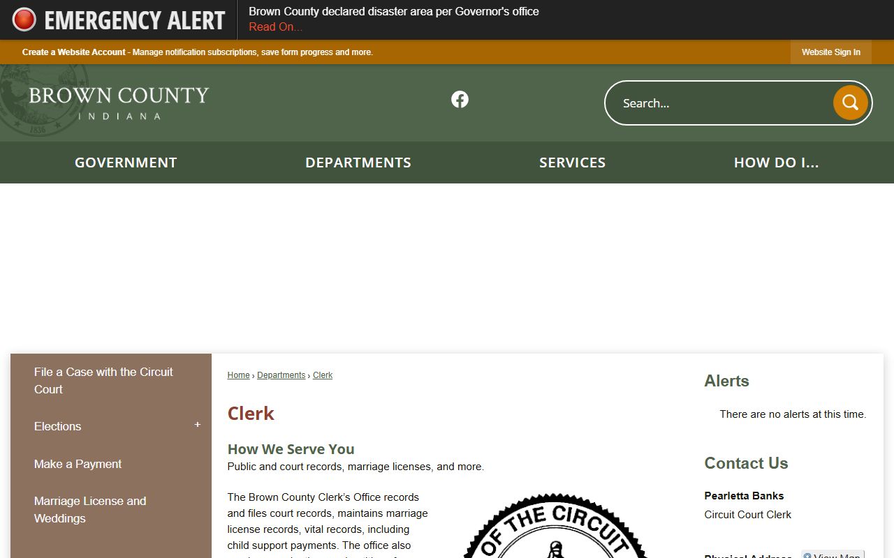 Brown County Clerk records page for court and marriage records